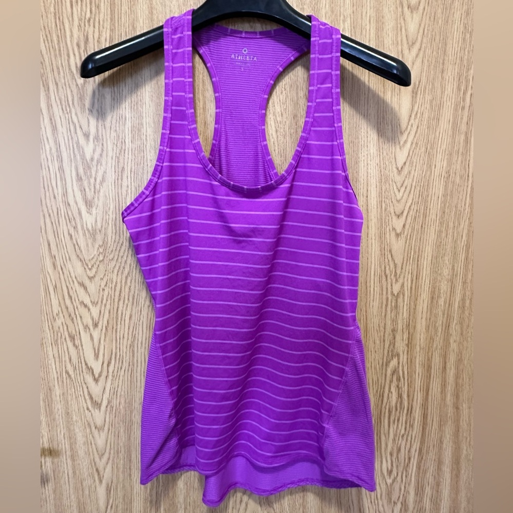 Athleta Purple Stripe Fitted Athletic Muscle Tee Women’s S